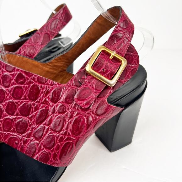 SZ 40.5 Chloe Red Leather Croc Style Sandal Heels - Picture 2 of 8